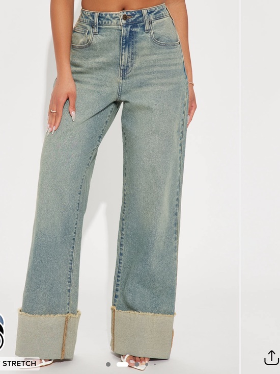Fashion Nova Denim - Fashion Nova Washed Blue Wide-Leg Cuffed Jeans - Women